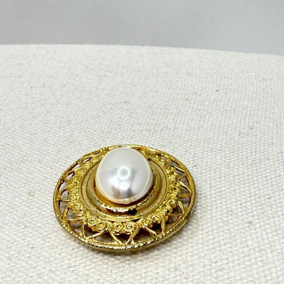 Vintage Scarf Pin Oval Imitation Pearl Gold-Tone Classic Old Money‎ Retro - Picture 5 of 10